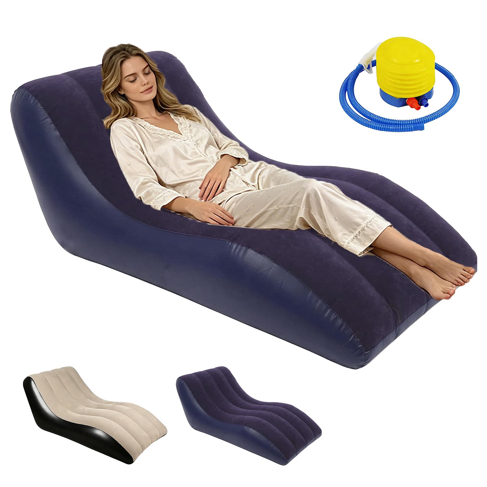 Sofá hinchable, sofá hinchable con bomba de pie, sofá de camping portátil, superficie flocada, sofá impermeable hinchable para exteriores, interior, piscina (azul)