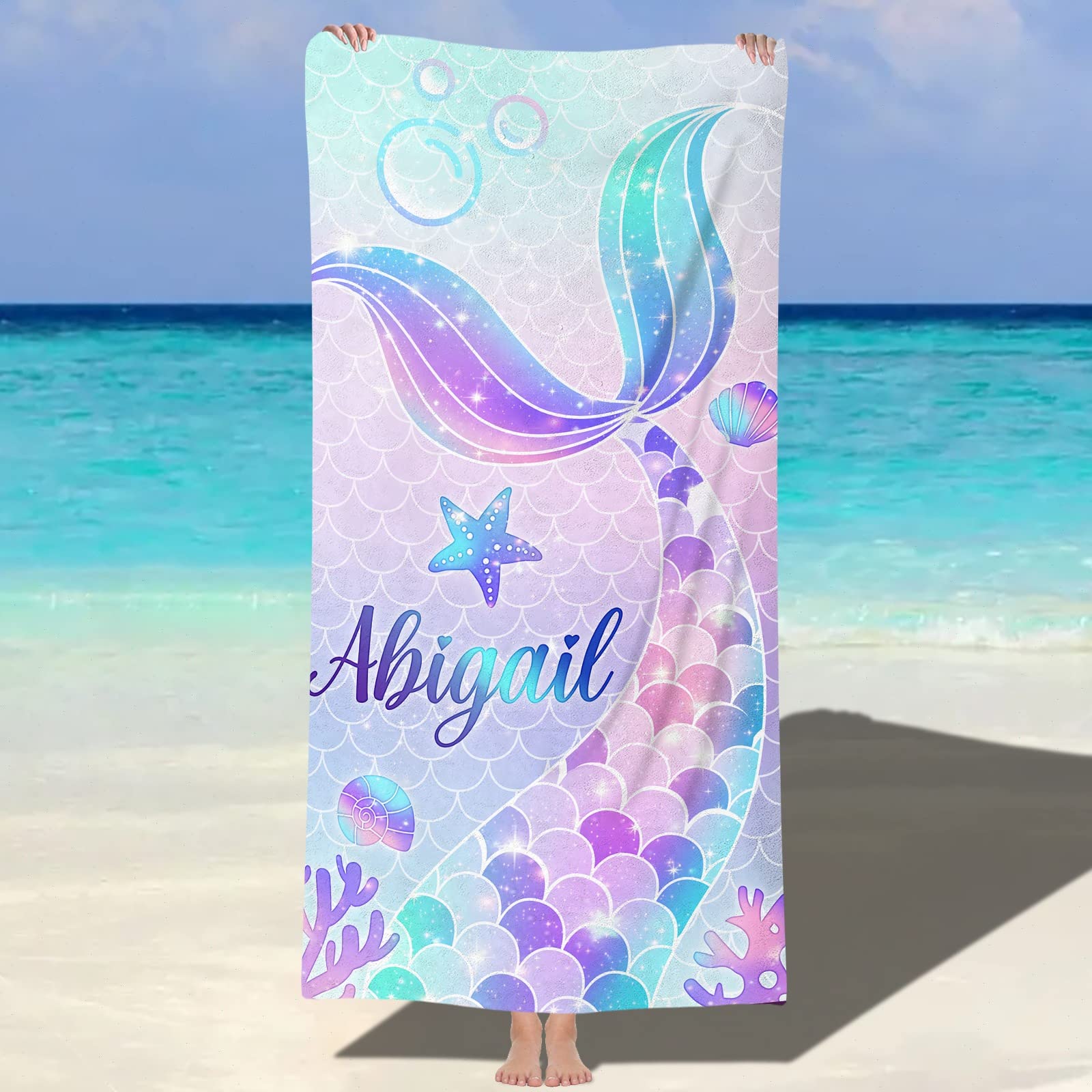NIBESSER Toalla Personalizada con Nombre Toalla Playa Microfibra Niña Niño Ligera 76x152 cm Toalla Piscina Antiarena de Secado Rápido Toalla de Playa Mujer Hombre Suave Cómoda, Sirena 1