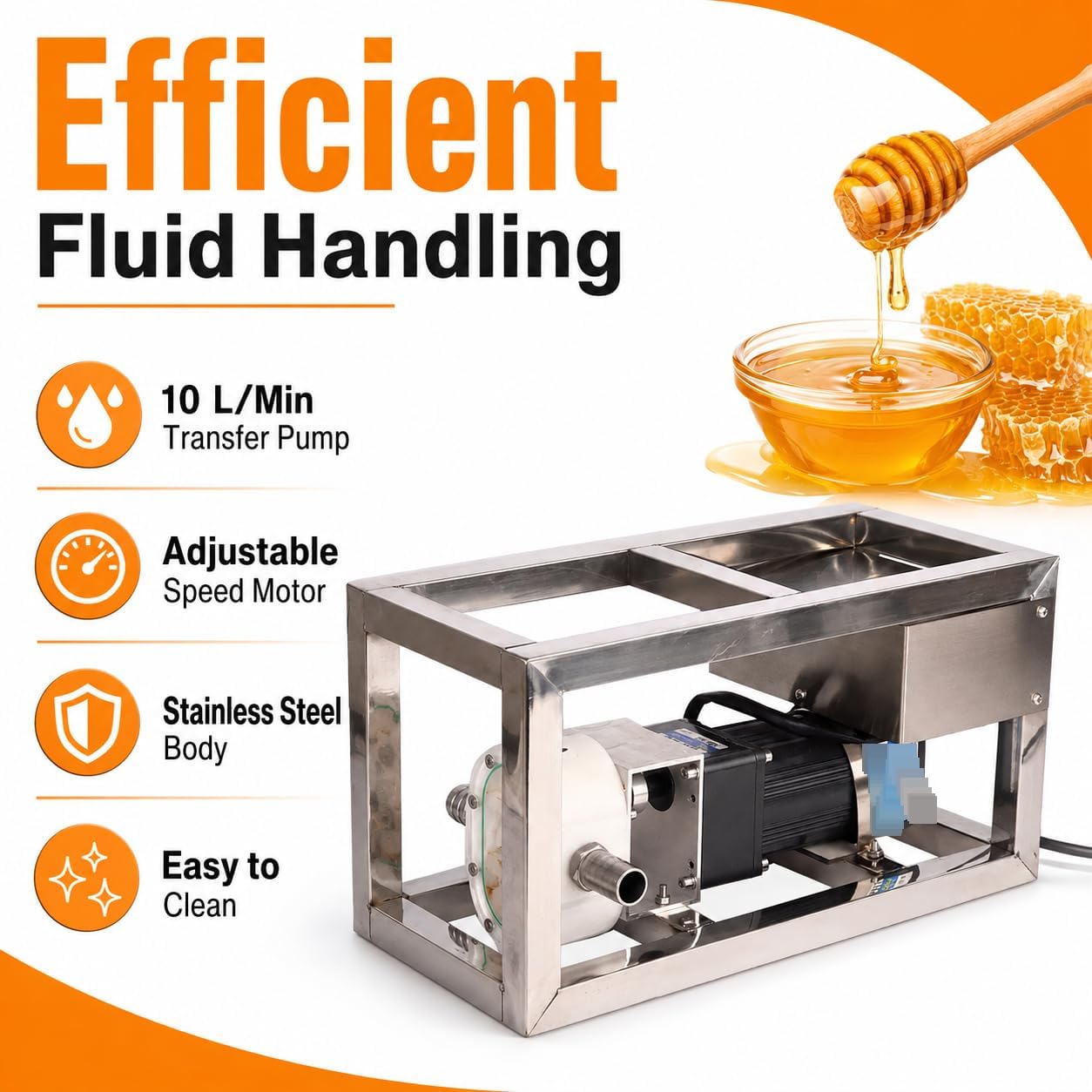 Heavy Duty Honey Transfer Pump, 90W Stainless Steel Viscous Liquid Pump z regulacją prędkości i podwójnym obrotem do przetwarzania żywności w melasie syropowej, łatwa do czyszczenia konstrukcja antywi