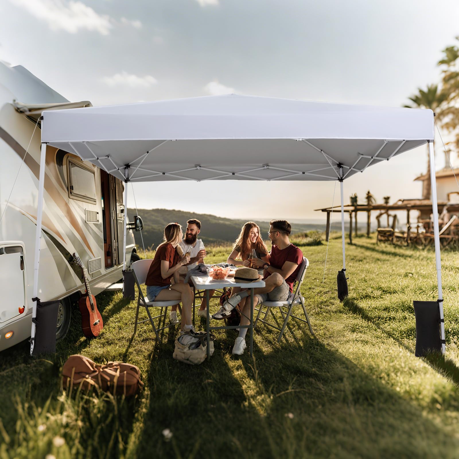 COSTWAY Carpa Plegable 3 x 3 m, Pop up, cenador para Jardin Impermeable, Bolsa de Transporte, Protección Solar, Acero, Pabellón Gazebo pergolas Portátil Camping Fiesta Playa Patio Terraza (Blanco)
