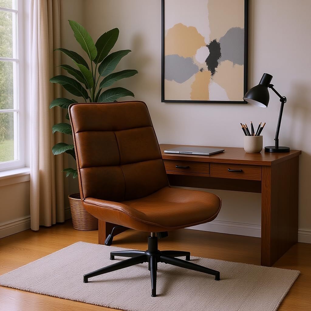 Homy Casa Ergonomic Living Room Accent Chair with Chenille or Suede Upholstery, Adjustable Height, 360° Swivel and Rocking Function for Lounge, Reading Nook and Home Office (Brown Suede)