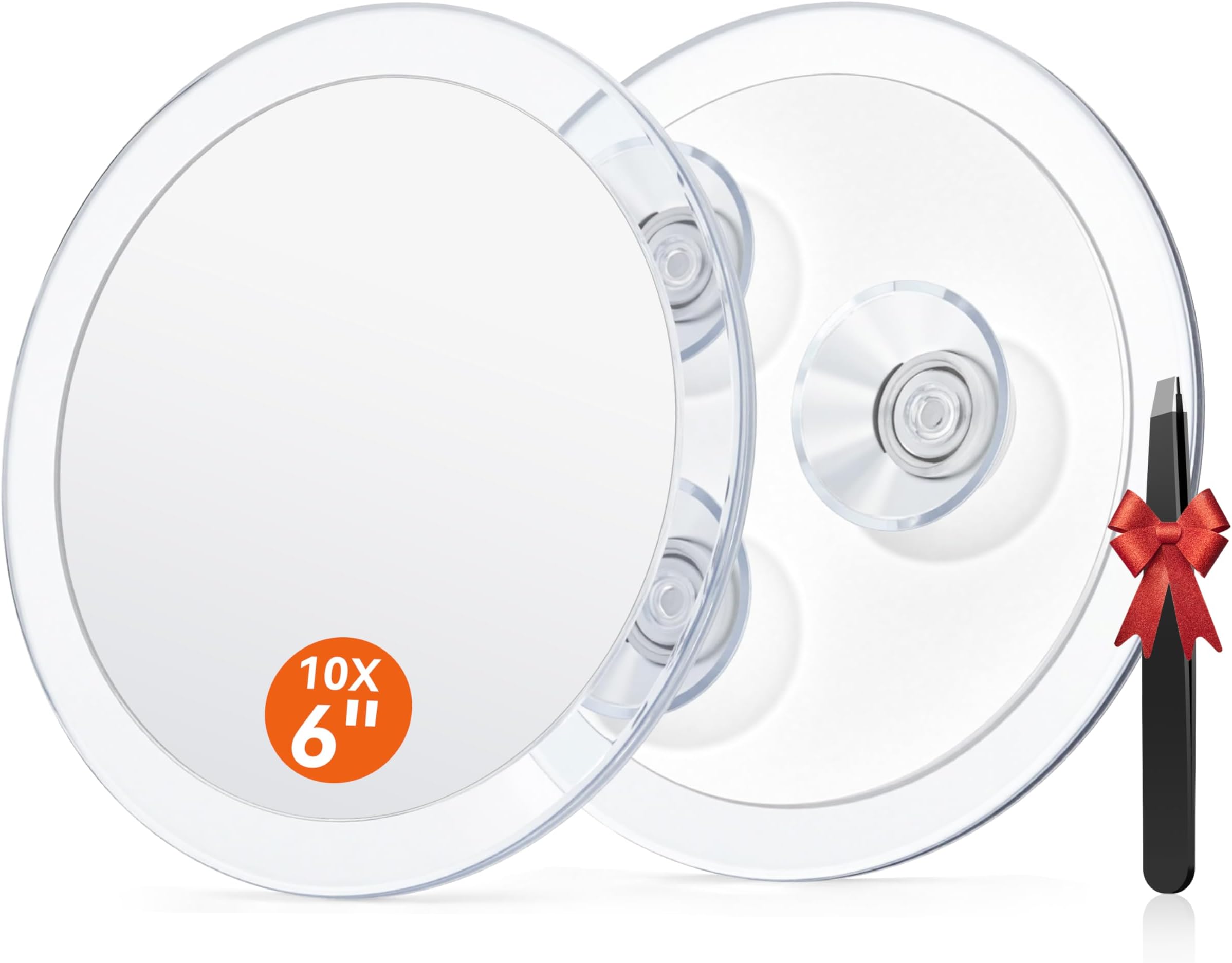 Auxmir Fogless Shower Mirror, 10X Magnifying Suction Cup Mirror for Bathroom, Shatterproof Anti Mist Cosmetic Mirror for Eyebrows - Tweezing, 6in Round Travel Makeup Mirror with 3 Strong Suction Cups