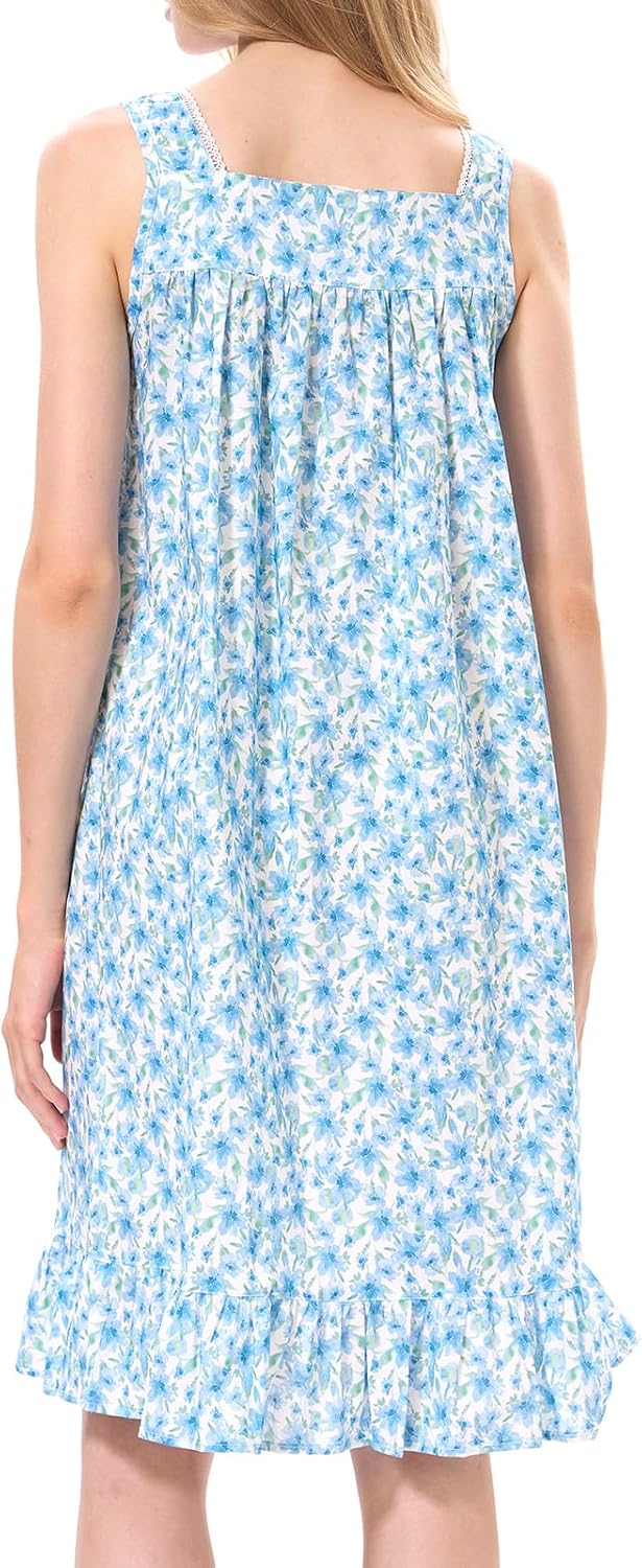 100% Cotton Nightgowns for Women Sleeveless Ladies Loungewear Sleepwear Lightweight Nightdress Comfy Soft Nightgown