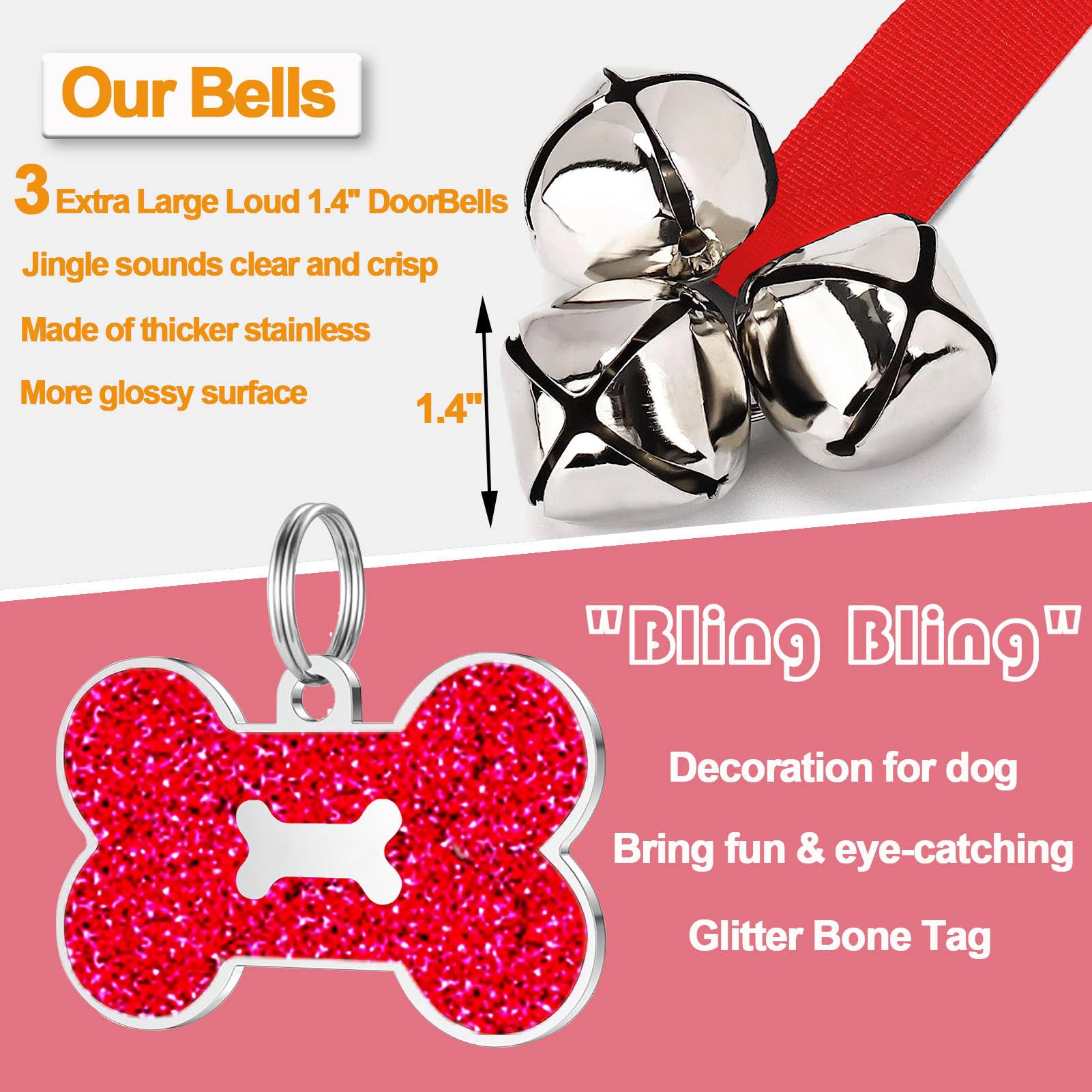 KEXIAVA 2 Pcs Dog Bells Toilet Training Dog Doorbell Dog Training Bell for Puppy Potty Adjustable Strap Dog Door Bell and Communication Device Dog Bell Cat Puppy Interactive Bell (Red) - Image 3