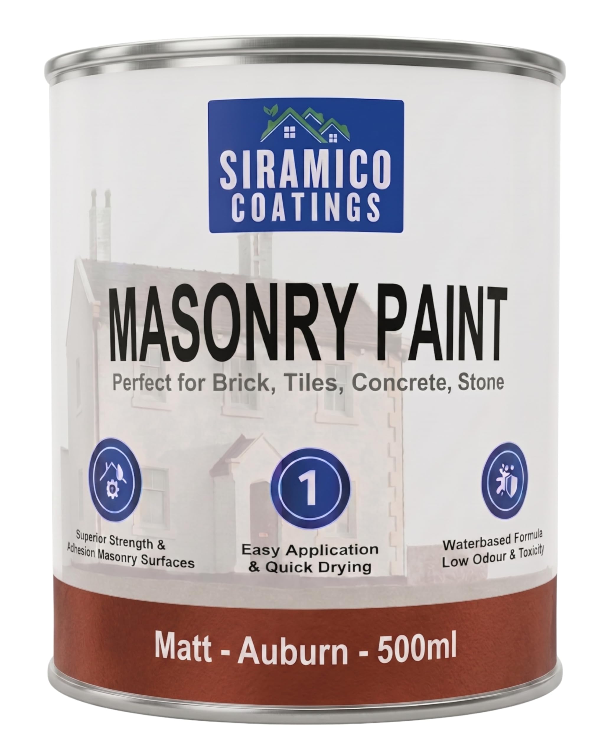 SIRAMICO COATINGS | Masonry Paint | Smooth White | 500 ml |10 Year protection of Masonry surfaces | Washable Paint (Auburn, 500ml)