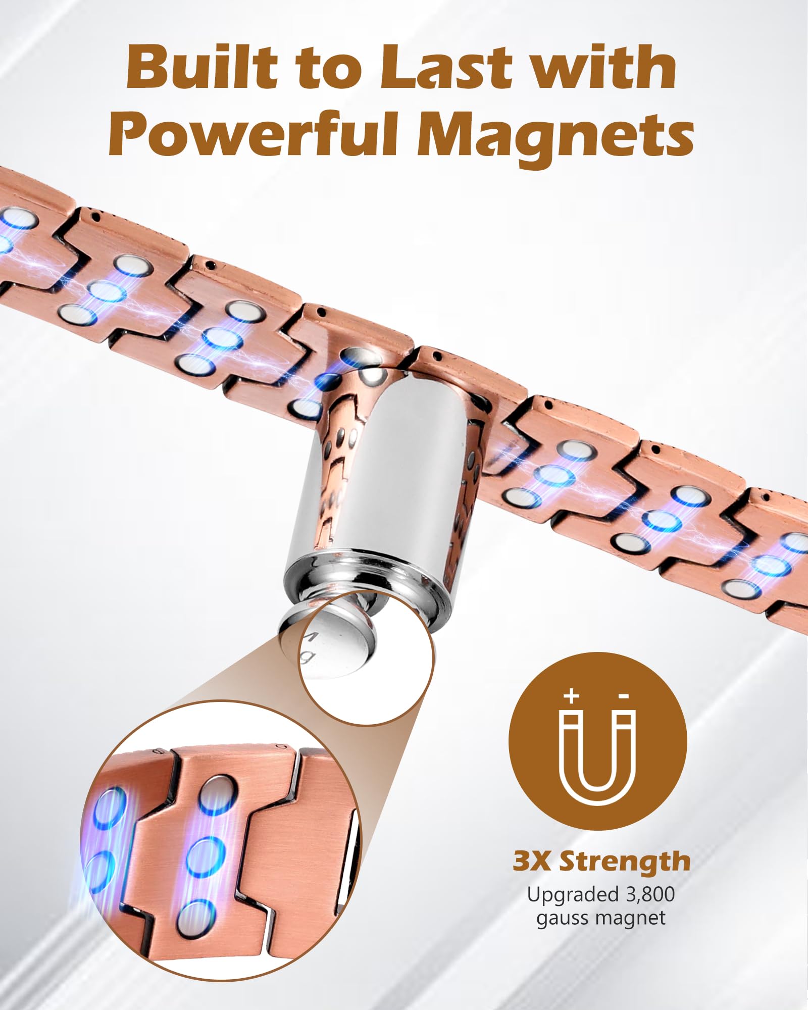 HHRFCS Kupferarmbänder für Männer, 3X Magnetarmbänder für Männer mit extrem starken Magneten, einstellbare Größe und Schmuck-Geschenkbox