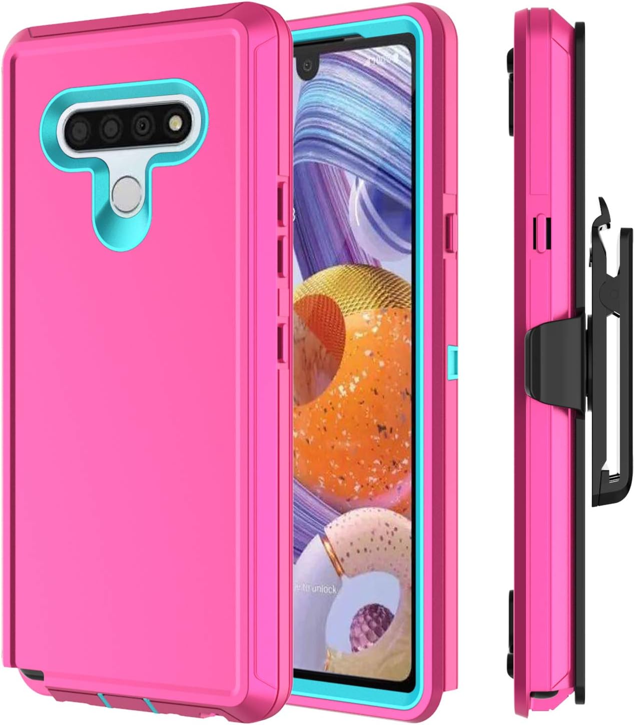 Stroson LG Stylo 6 Phone Case for Women Men with Built in Screen Protector Heavy Duty Shockproof Bumper Support Wireless Charging Protective Cover Case for LG Stylo 6 (Holster & Pink/Blue)