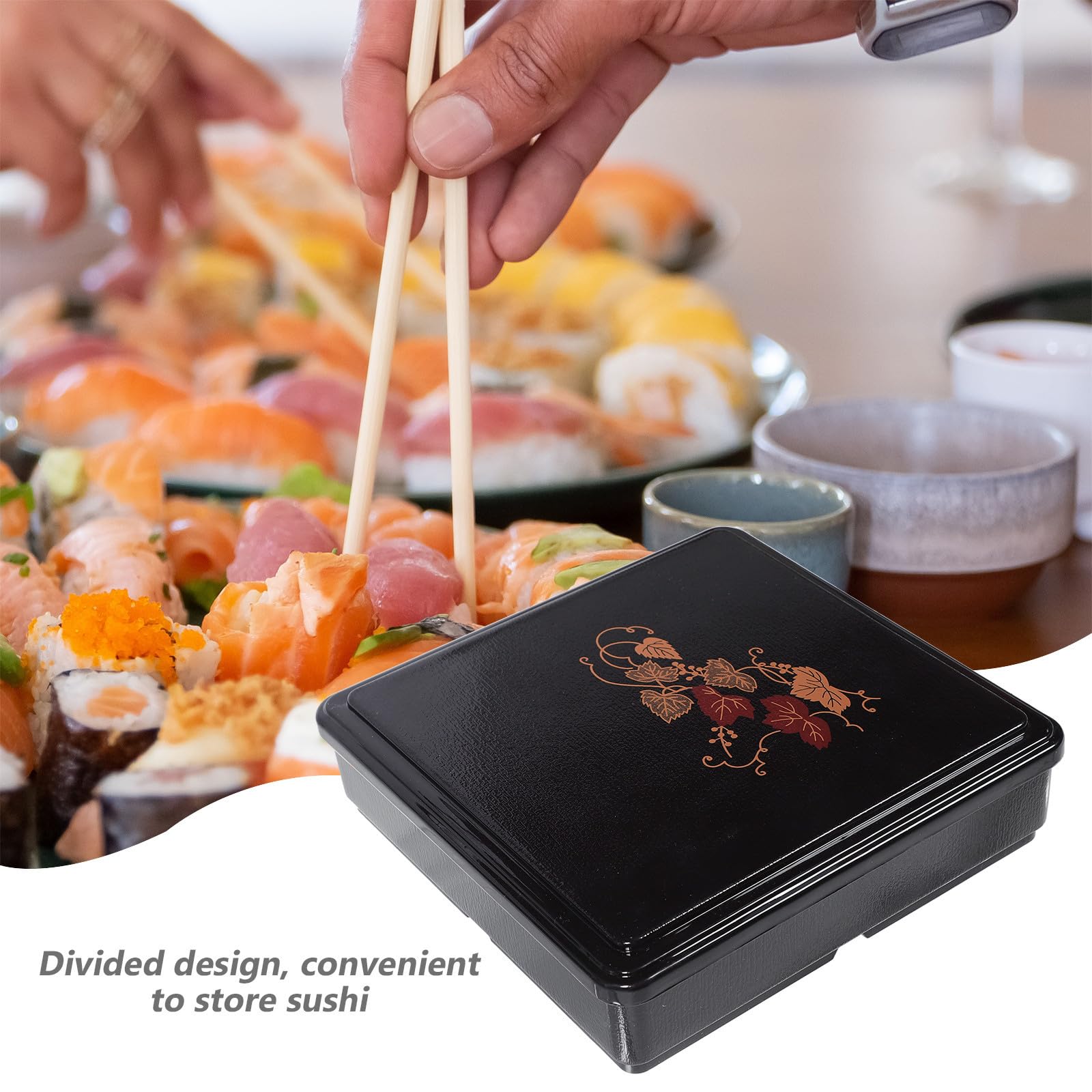 KICHOUSE Boîte à Lunch Bento Japonaise Compartimentée en Couvercle Noir