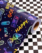 Wikadlik Gaming Wrapping Paper Roll - Classic Black and White Check Pattern for Kids, Boys Birthdays, Father's Day & Graduations - 43cm x 10m