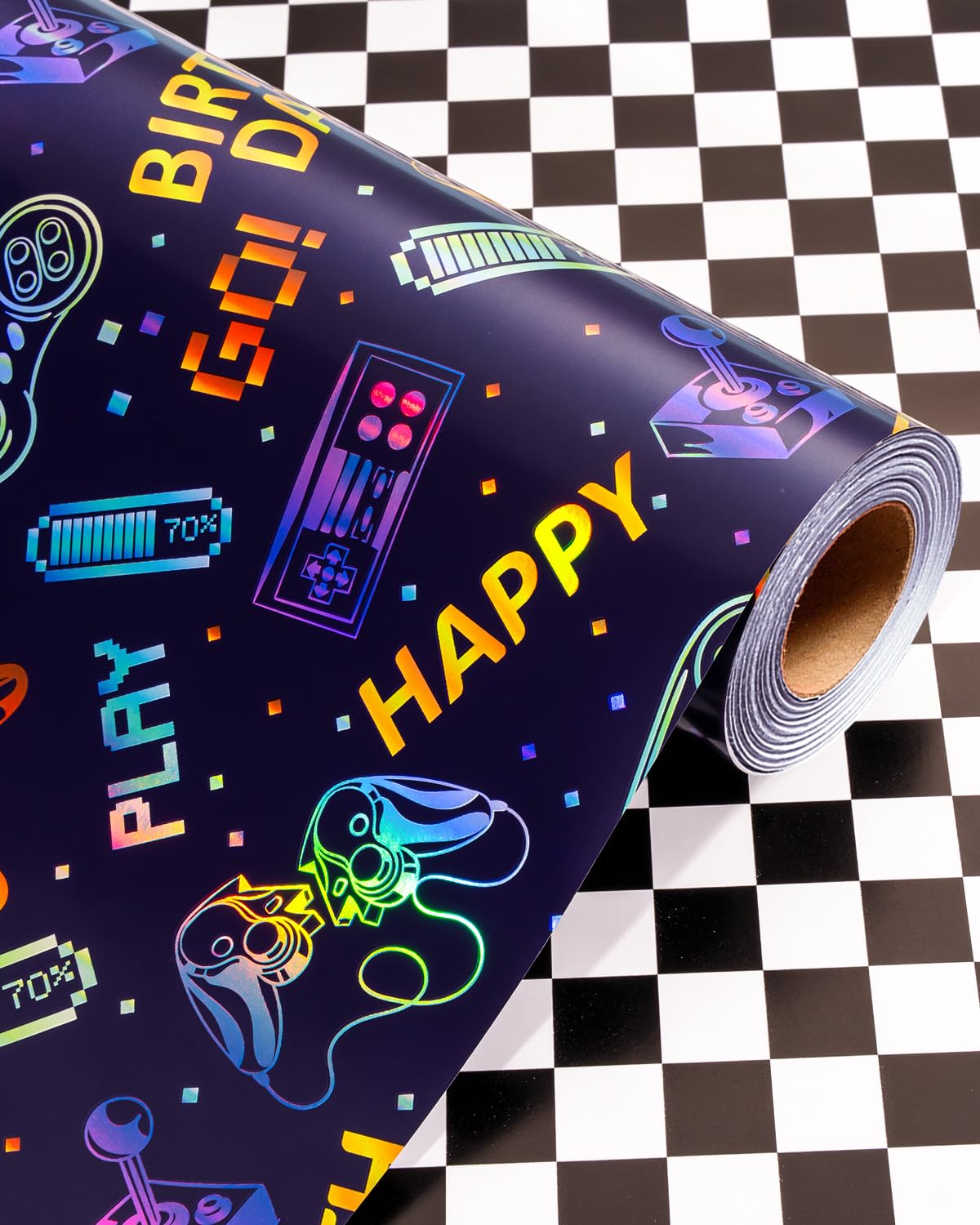 Wikadlik Gaming Wrapping Paper Roll - Classic Black White Checkered Design Gift Wrap Paper for Kids Boy Birthday, Fathers Day, Graduation - 43cm x 10m โ image 1