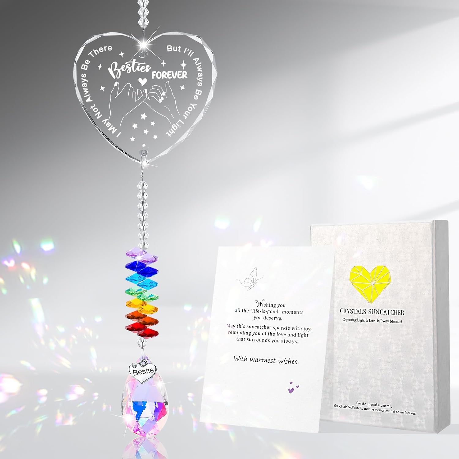 Friendship Gift Suncatcher, Best Friend Crystal Hanging Ornament for Rainbow Maker Bestie Gifts Hanging Crystal Heart Sun Catcher Ornament Gift for Hanging Decoration