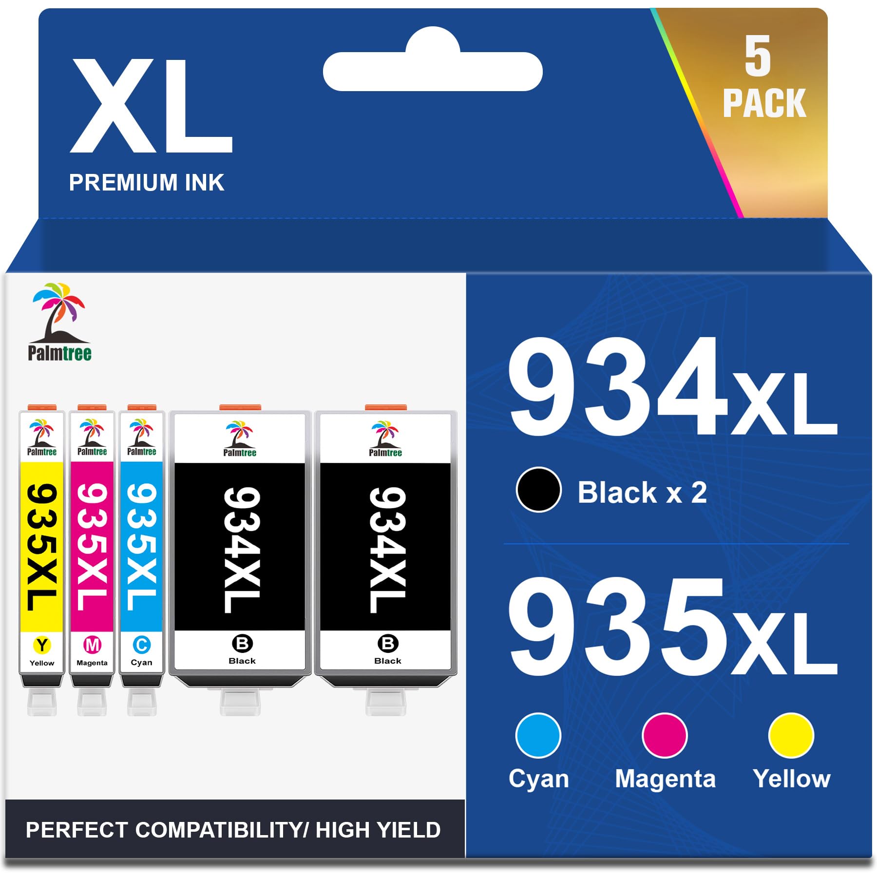 Palmtree Cartouches d'encre Compatibles pour HP 934 935 934XL 935XL 934 XL 935 XL pour HP Officejet Pro 6230, pour Officejet Pro 6830, Officejet 6820 6800 6815 Imprimante (5-Pack)