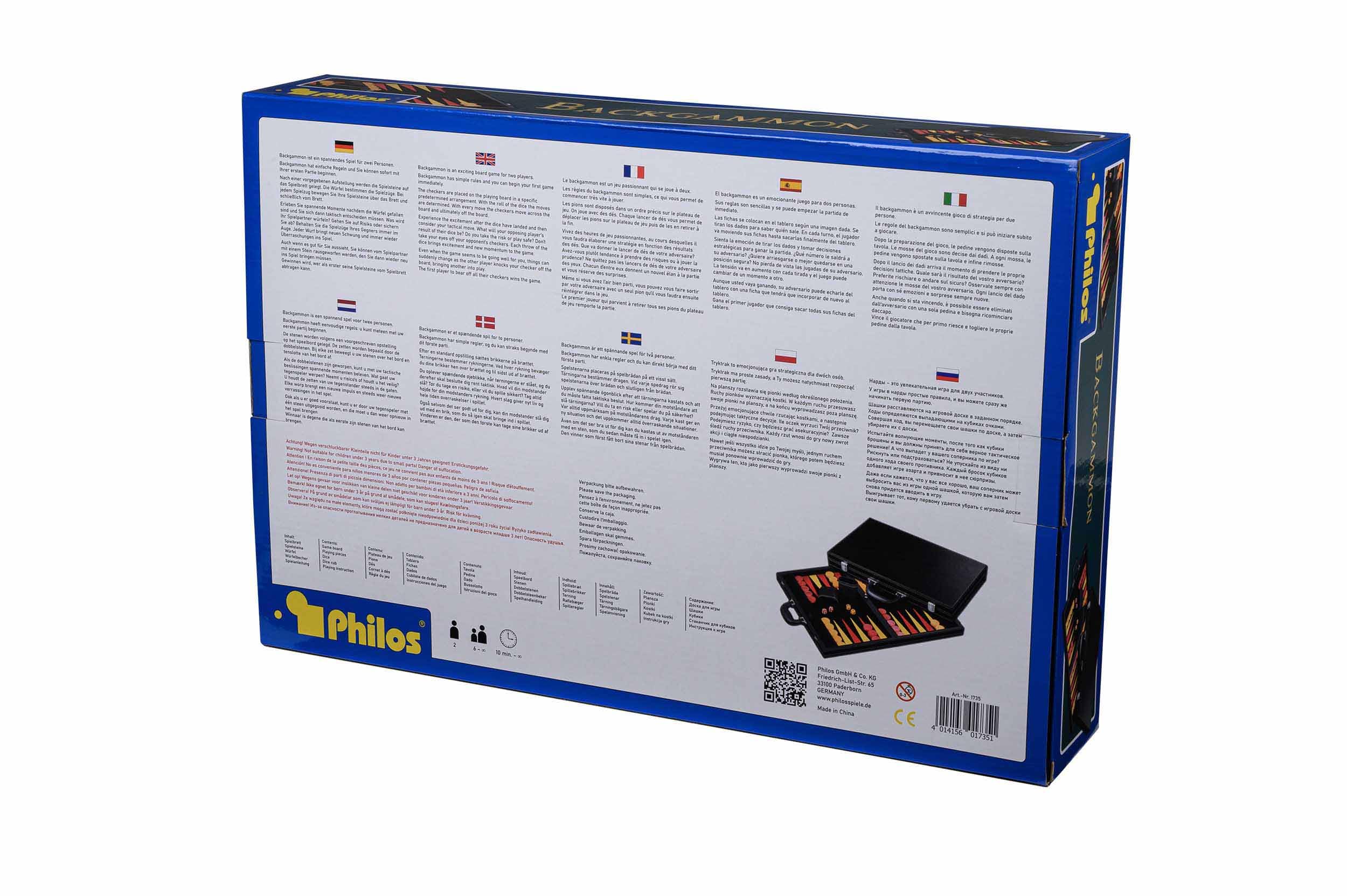Philos 18-inch Leatherette Backgammon Set, Donousa