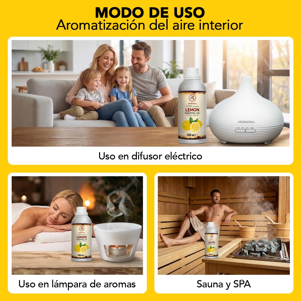 Aceite Esencial de Limón 500 ml - Citrus Limon - Natural y Puro - Aceites Esenciales para Difusores - Fragancias para el Hogar - Jabones y Velas - Sauna - Aroma Cítrico - Aromaterapia