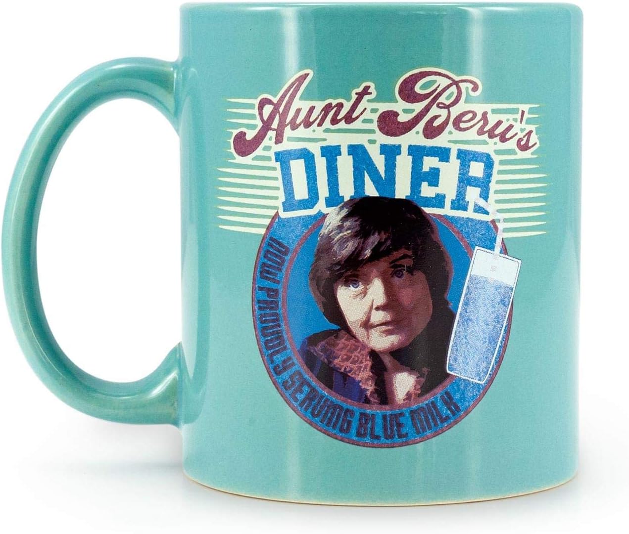 Star Wars Aunt Beru Coffee Mug | Ceramic Star Wars Coffee Cup | Features Aunt Beru's Diner "Now Proudly Serving Blue Milk" | 11-Ounce Size