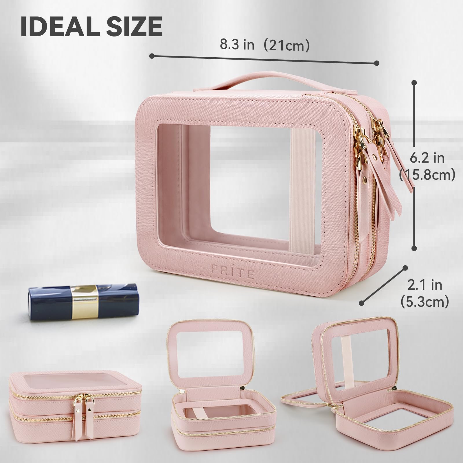 Prite Neceser Transparente De Maquillaje para Viajes | Cuatro Tamaños, Resistente Al Agua, Homologado TSA, Transparente, Artículos Para Automoción, Piel Vegana, PVC Transparente