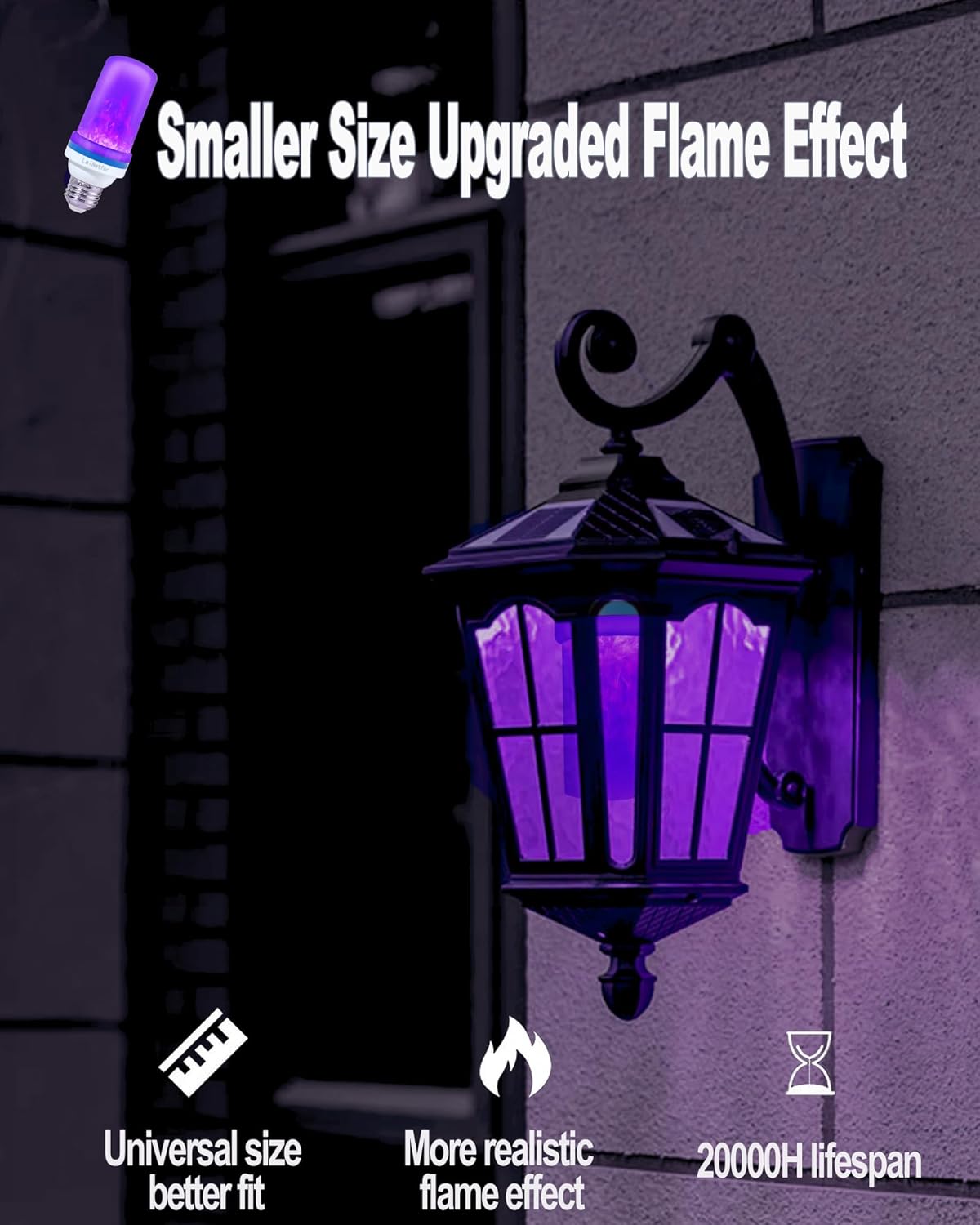 Smaller LED Purple Flame Light Bulbs -3W Christmas Flickering Light Bulbs with Gravity Sensing, E26 Base Christmas Purple Light Bulb Outdoor, Vintage Flame Bulbs (2 Pack)