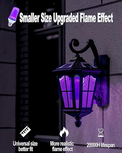 Miniatura 2 de Bombillas LED de llama morada mejoradas, decoraciones de Halloween, bombillas para exteriores, base E26E27, bombillas parpadeantes moradas de