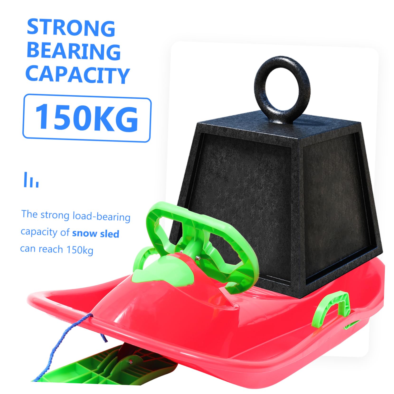 GOOHOCHY Snowboard Extra Thick Ski Board with Steering Wheel Brakes Ideal Snow Sled for Boys and Girls and Adults