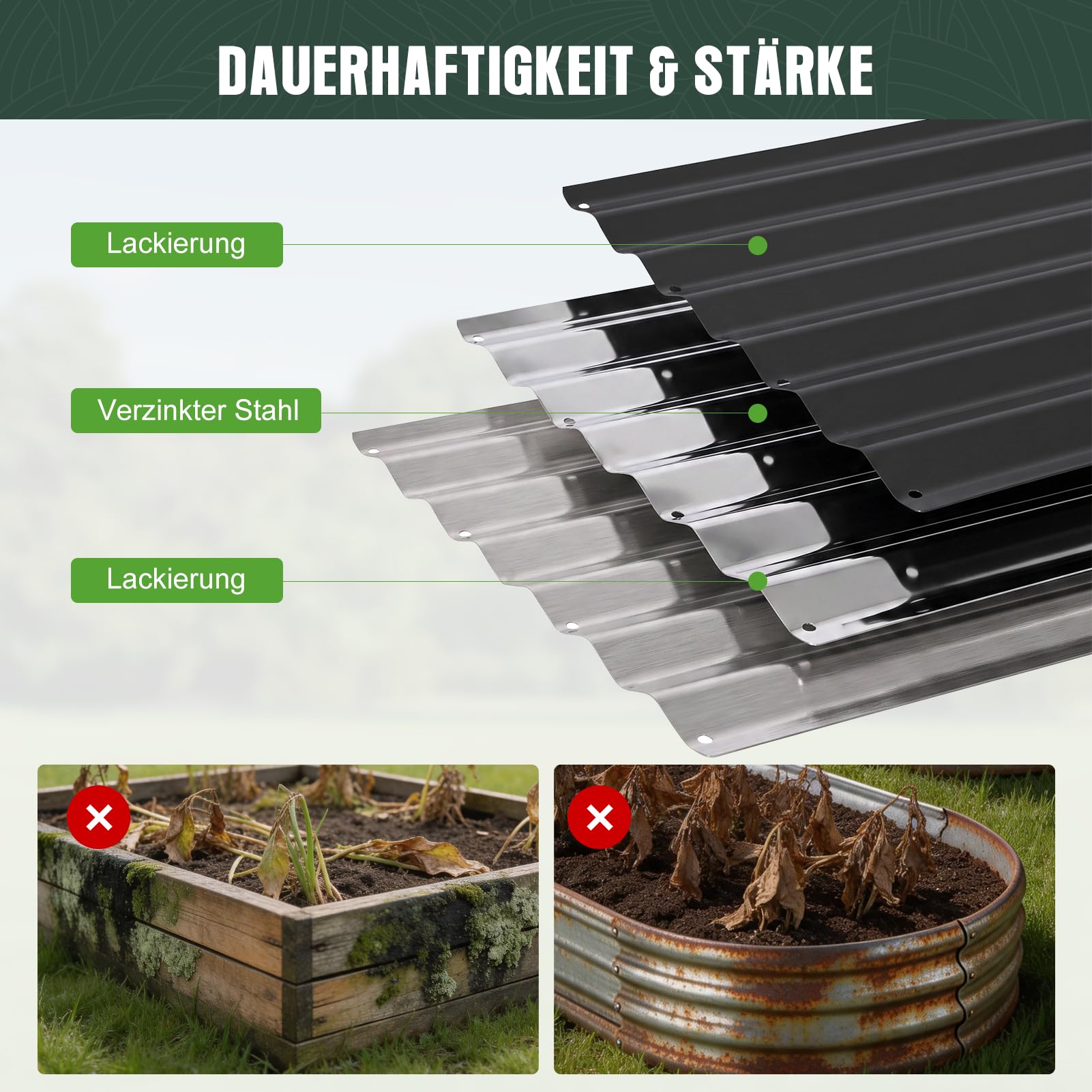 WILLOW WEAVE Hochbeet Metall, 160 x 80 x 80 cm, Stahl verzinkt, Ovale | Gemüsebeet ideal für den Garten – wetterfest & langlebig, inkl. Drahtgitter gegen Wühlmäuse, für Gemüse, Kräuter & Blumen