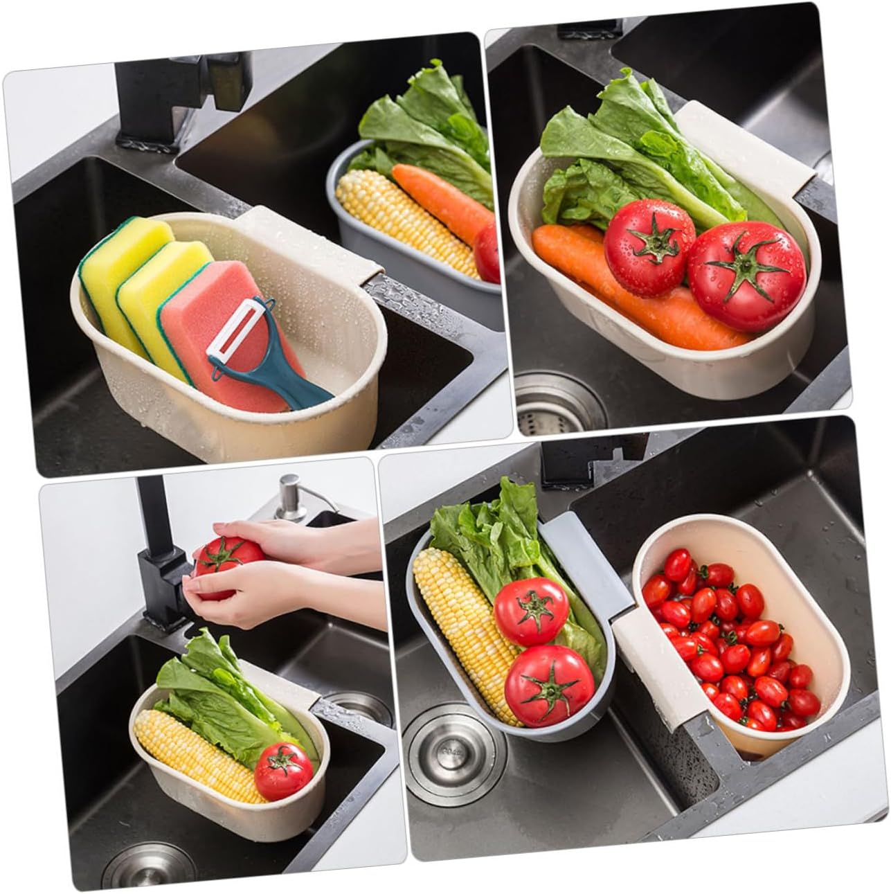 2Pcs Sink Hanging Draining Basket Kitchen Fruits Vegetable Filter Storage Rack Versatile Drain Basket for Organizing Countertops and Cleaning Produce