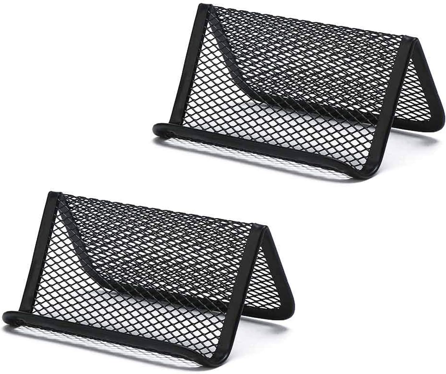 2pcs Multifunction Business Name Card Holder,N-Type Metal Mesh Business Card Organizer for Desk Office - Holder 50 Name Cards-Business Name Card Display Stand Phone Holder (Black)