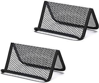 2pcs Multifunction Business Name Card Holder,N-Type Metal Mesh Business Card Organizer for Desk Office - Holder 50 Name Cards-Business Name Card Display Stand Phone Holder (Black)