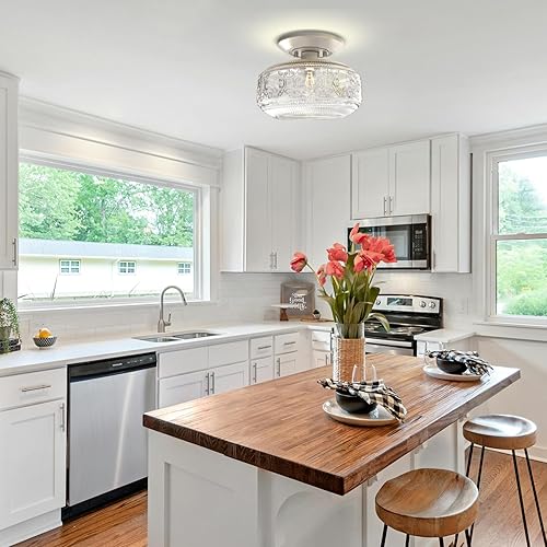 Miniatura 4 de KnLnny Ware Lámpara de techo de montaje empotrado cepillado de níquel con pantalla de vidrio clásica, accesorio de lámpara de techo para pasillo,