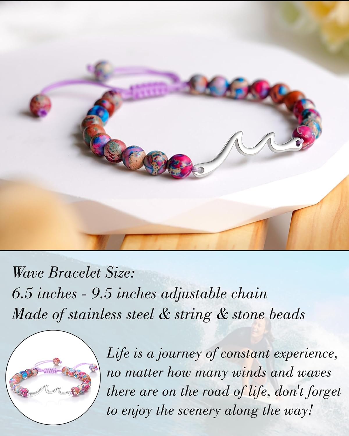 Tarsus Inspirational Gifts for Women Men, Through The Waves of Life, Life is Tough but so are You, Encouragement Bracelet Thoughtful Gifts for Friend Sister Coworker... - Image 4