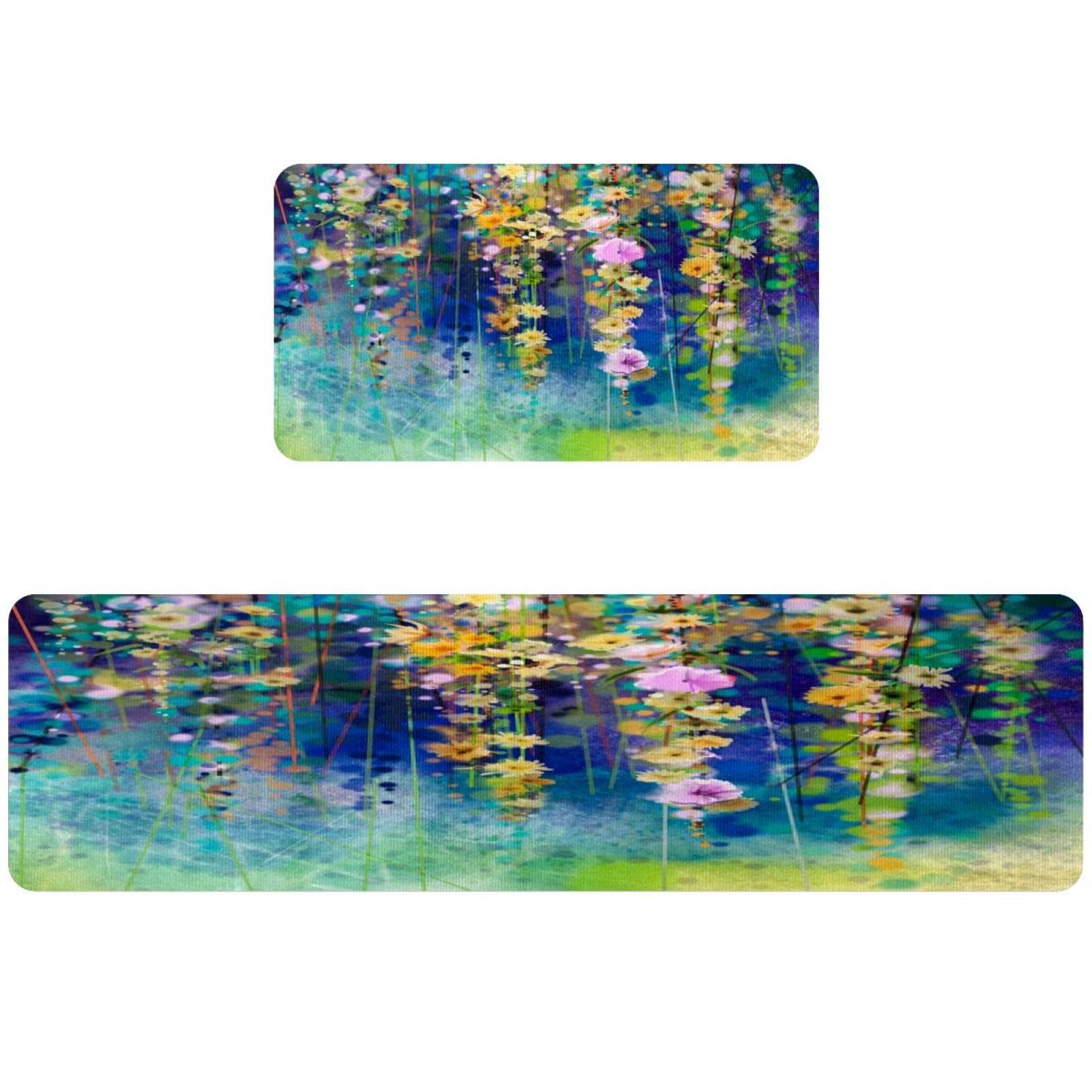 Tapete de cocina absorbente VAPOKF lavable de 2 piezas con diseño floral y base antideslizante