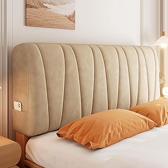 Baby Velvet Bed Headboard Covers Cotton Filling Short Plush Upholstered Stretch Head Cover Slipcover Double Single Queen King Board Protector for Bedroom Décor(Size:140cm), Brown