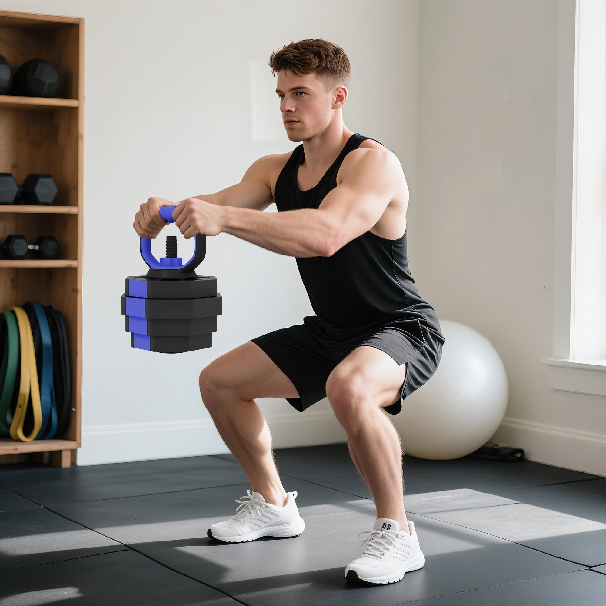 SPORTNOW Ensemble d'Haltères Musculation 6-en-1 Haltères Réglables 20/25/30 kg Antidérapantes, Kettlebell, Barre de Musculation ou Support pour Pompes pour Fitness à Domicile, Bleu et Noir