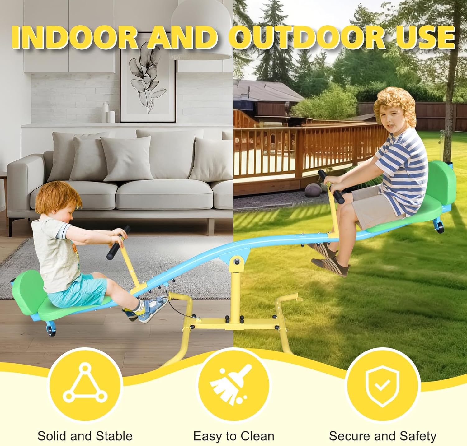 Seesaw for Kids, Teeter Totter with 360 Degree Rotating, Playground Equipment for Indoor and Outdoor, Home, Toddlers Toy Set