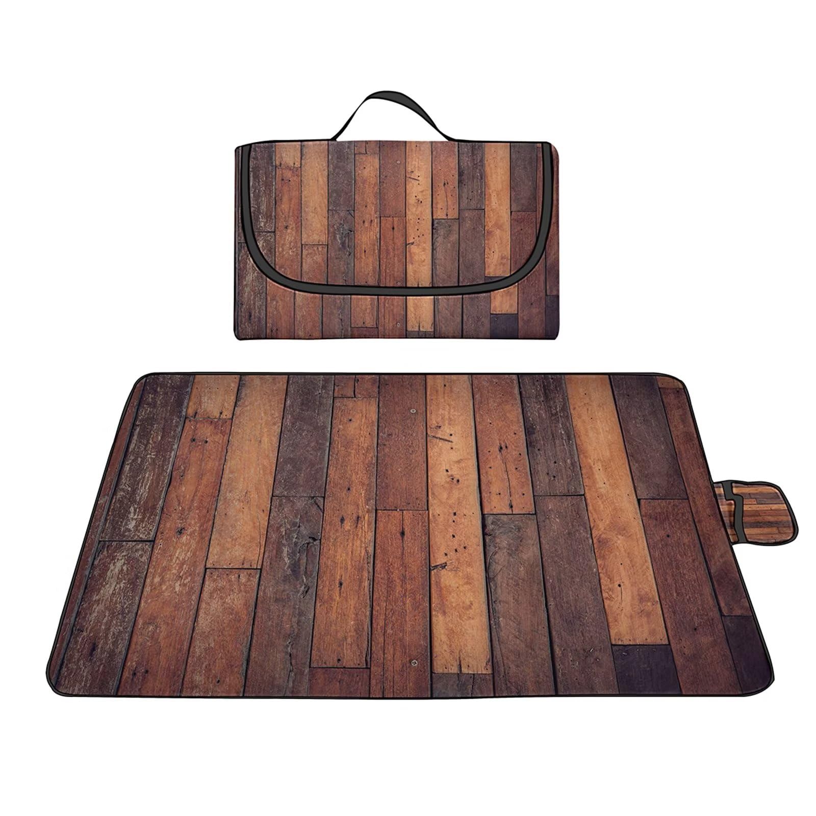 Coperta da Picnic 180x200cm, Coperta da Campeggio Impermeabile Coperta da Spiaggia Portatile con Maniglia per Picnic Outdoor Campeggio Spiaggia Parco Venatura Legno Marrone
