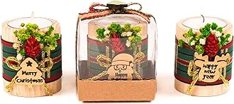 HTF Pack of 10 Christmas Decorations Wood Tealight Candle Holder, Candles Bulk, New Year Decorations, Noel, Xmas Happy New Year Coworker Gifts (CH, Model-2/Light)
