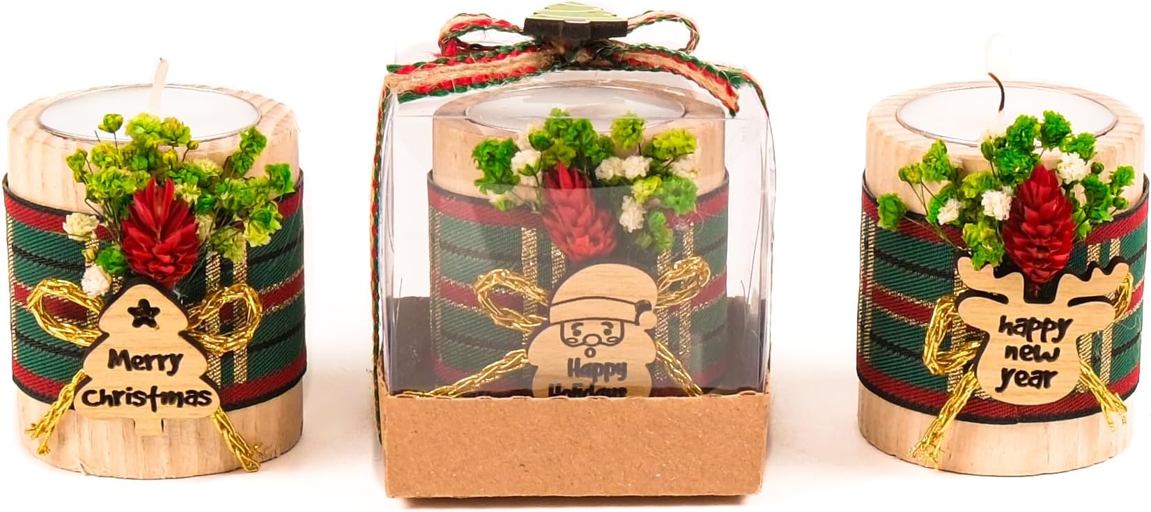 HTF Pack of 10 Christmas Decorations Wood Tealight Candle Holder, Candles Bulk, New Year Decorations, Noel, Xmas Happy New Year Coworker Gifts (CH, Model-2/Light)