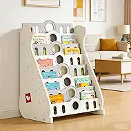 Kids Bookshelf for Toddlers, 7 Tier White Bookcase for Kids Bedroom/Nursery/Classroom, Corner Bookshelf Book Storage Organization Montessori Baby Book Storage Shelf (Grey-7-Tier Bookcase)