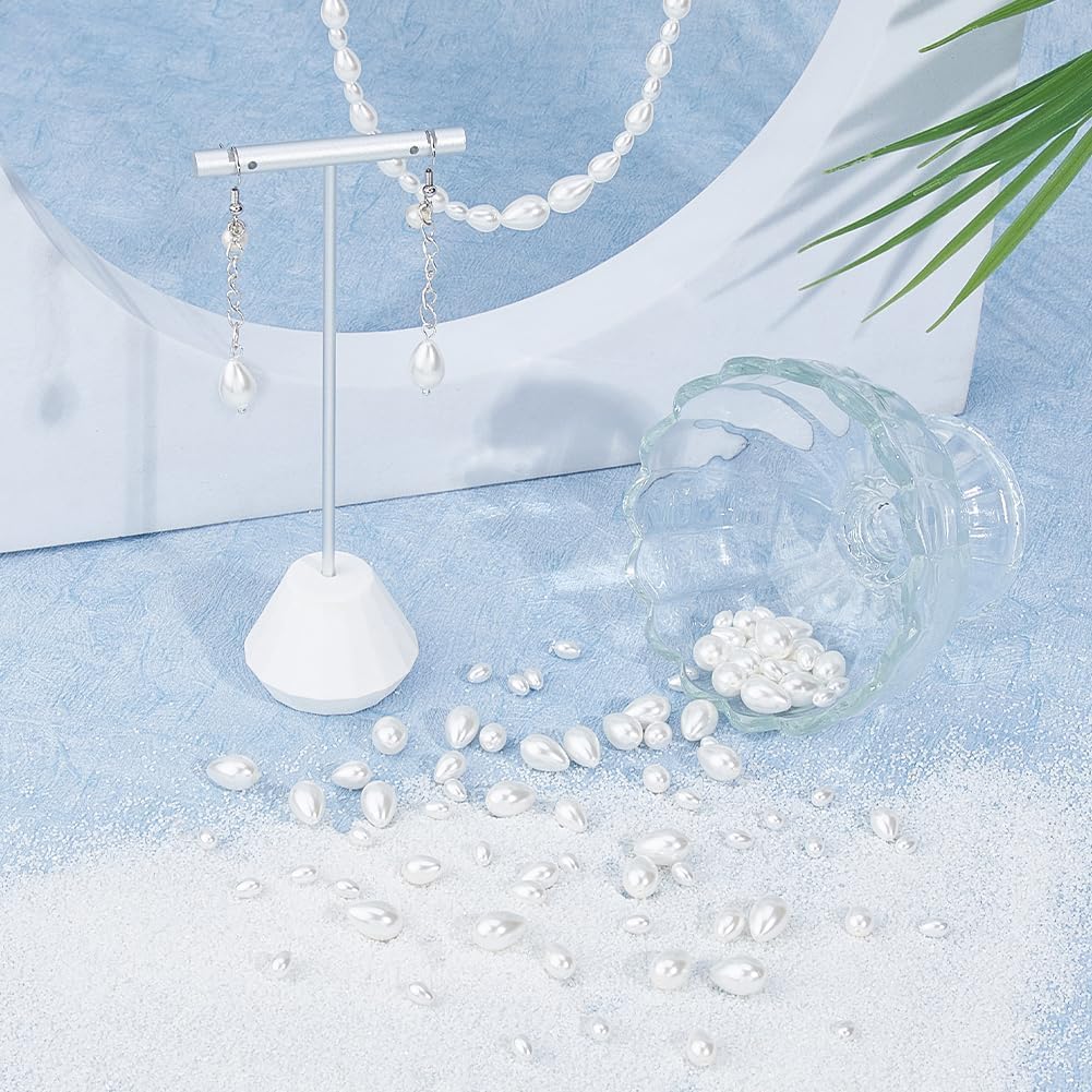 3 Strands Glass Pearl Beads 3 Sizes Teardrop Pearl Bead Strands Seashell Color Loose Bead Pearlized Luster Water Drop Spacer Beads for Jewelry Necklace Bracelets Earrings Making DIY Crafts - Image 5