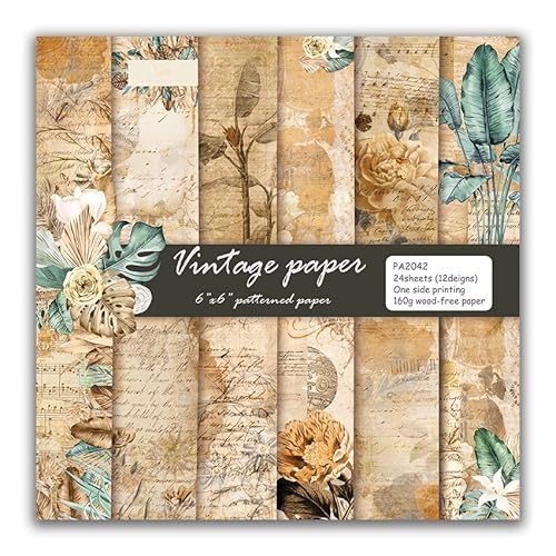 6 Inch Vintage Decorative Craft Paper Scrapbook Paper Pad - 24 Sheets Single-Sided Decopodge Paper Junk Journal Cardstock Paper Pad For Diy Origami Decorative Paper(Vintage Paper) #TOP4