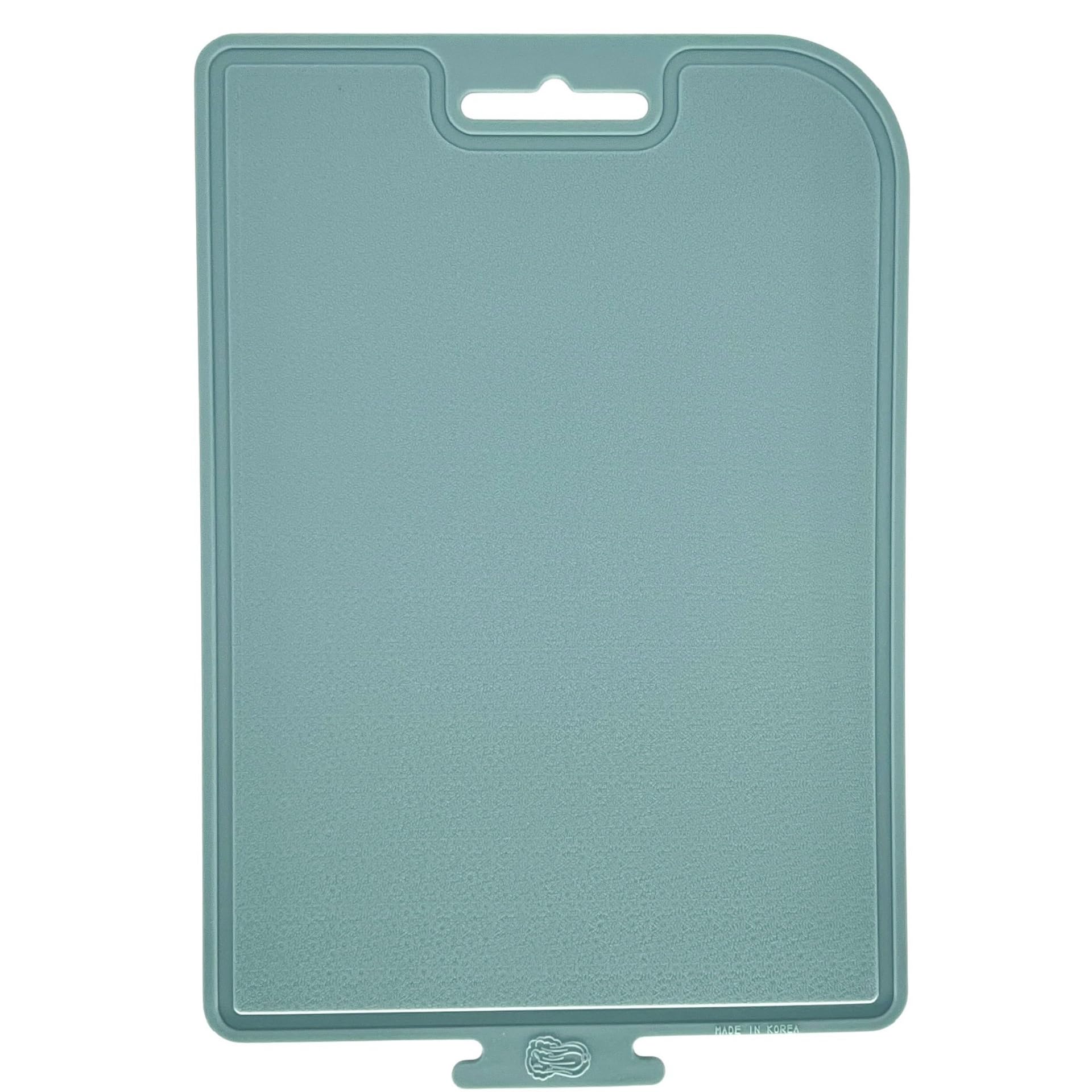 cozymomdeco Korean Made Thick Silicone Double-Sided Usable Cutting Board 14.3" x 9.7" Foldable Design Drip Groove Grip Handle Dishwasher Safe 1PCS Gift for Mom (Mint)