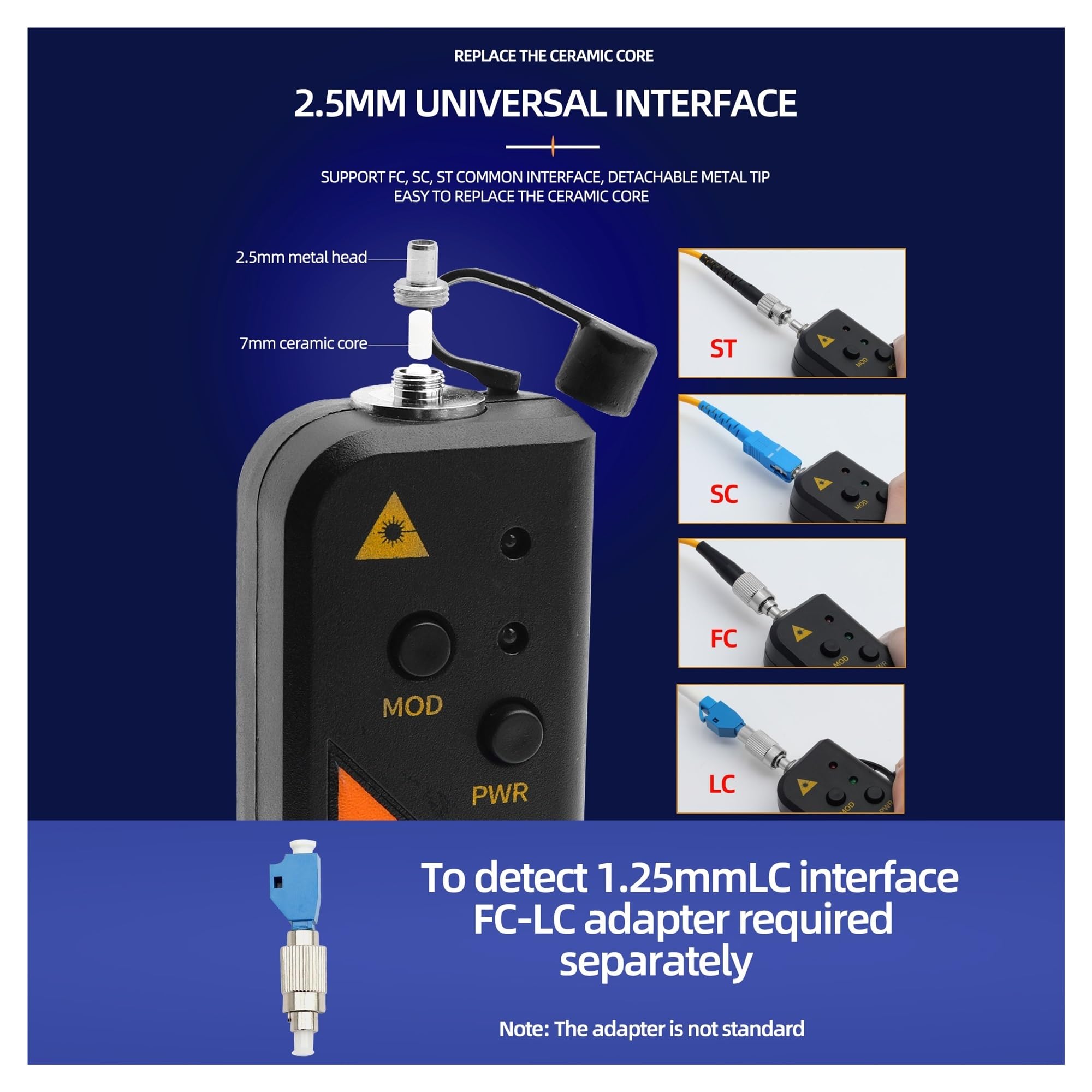 FTTH Mini RGT Localisateur visuel de défauts fibre optique, outil test testeur source lumière rouge 1-30 mw avec connecteur 2,5 mm (SC/FC/ST) Inspection de circuits