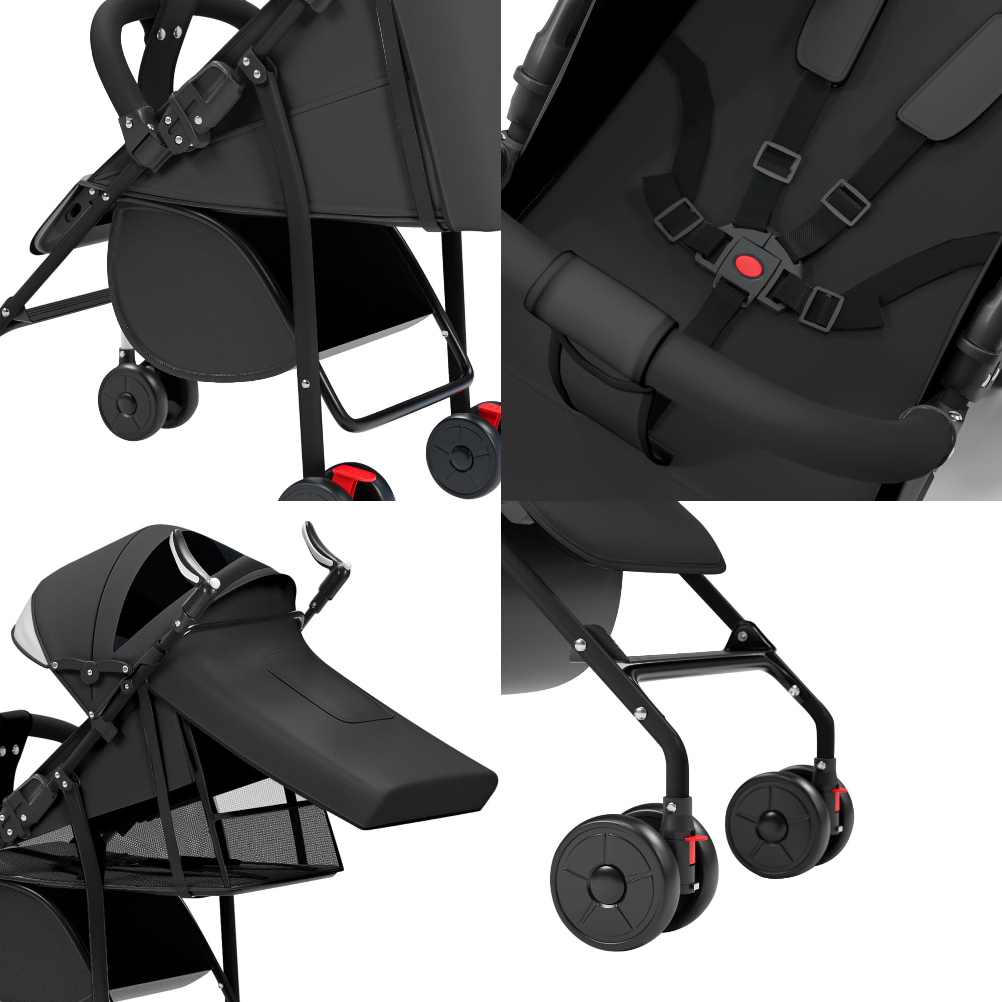 Poussette Canne Compacte et Pliable avec Tapis Rafraîchissant et Moustiquaire, Poussette de Voyage Pliable, Poussettes Compacte Bébé 0 Mois à 4 Ans, Jusqu'à 25 kg (Noir)