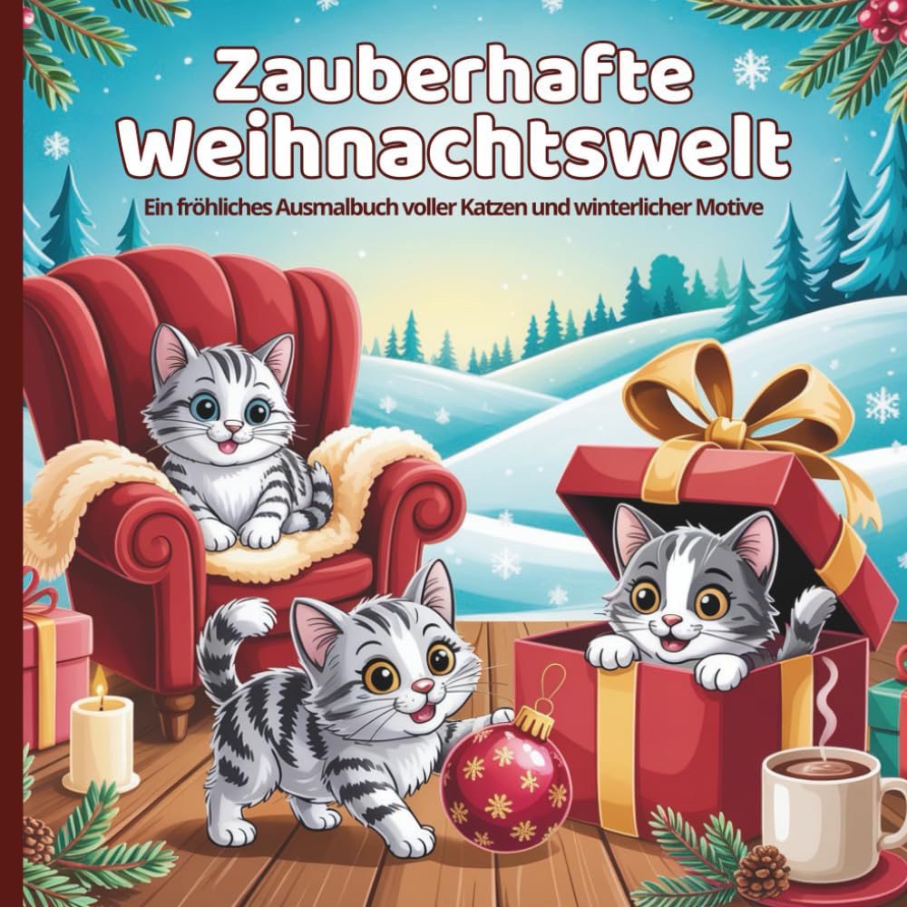 Zauberhafte Weihnachtswelt - Ein fröhliches Ausmalbuch voller Katzen und winterlicher Motive ab 5 Jahre: 50 weihnachtliche Motive zur Stärkung der Kreativität und Motorik
