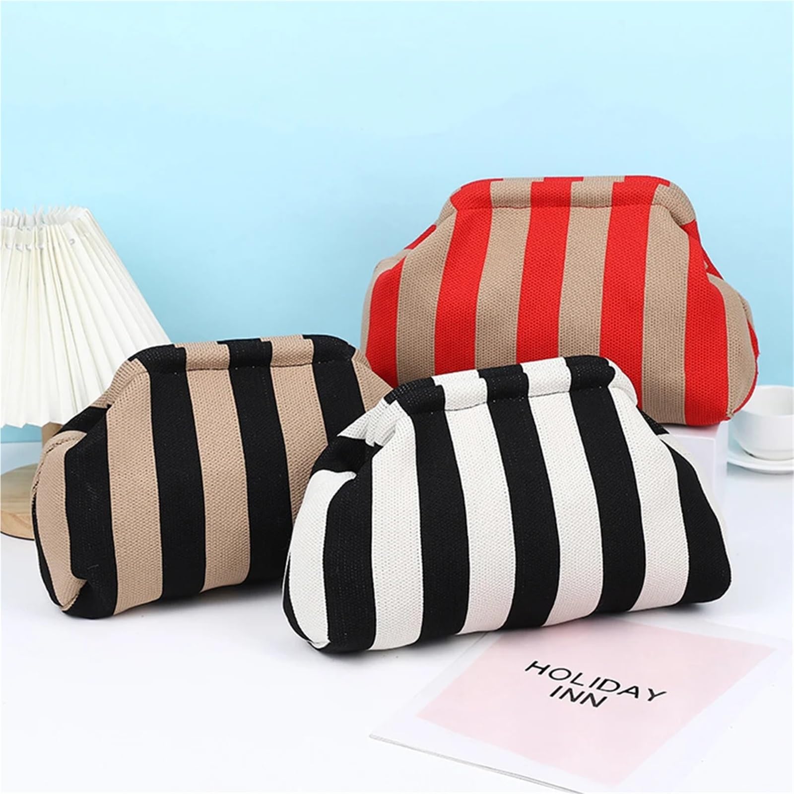 Damen-Clutch, gewebt, for Häkeln, Stricken, Knödel, große Kapazität, lässige Colorblock-Tasche
