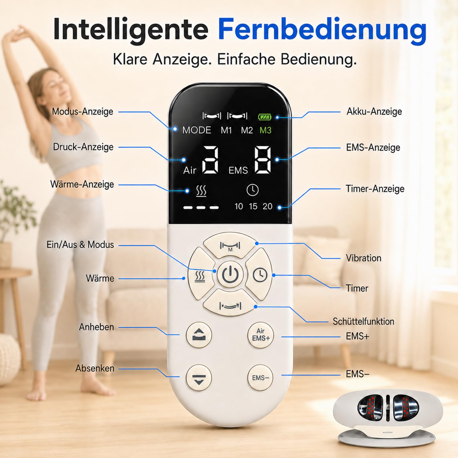Rückenmassagegerät mit Wärme, EMS, Vibration und Airbag-Traktion