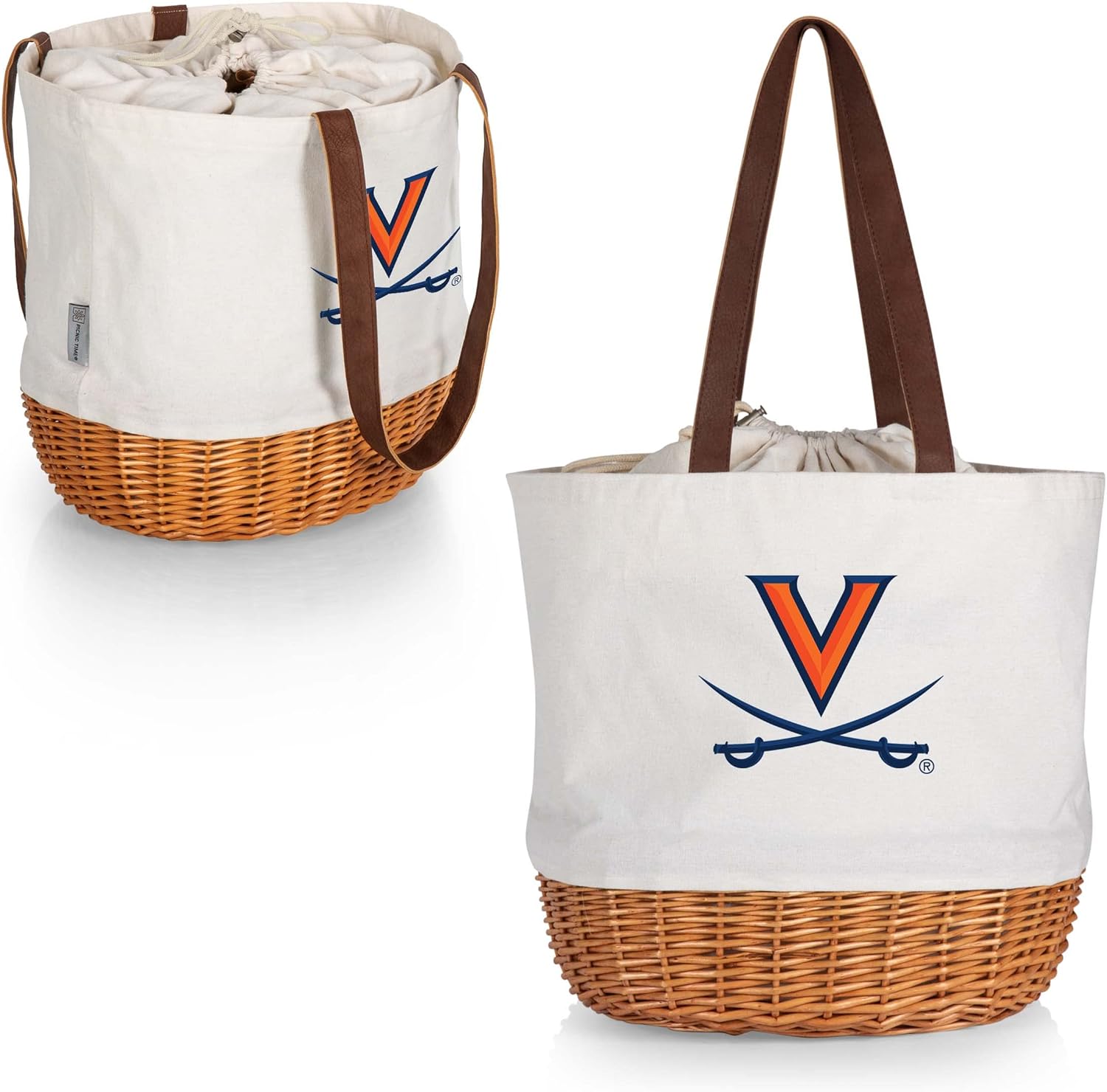 PICNIC TIME NCAA Purdue Boilermakers Coronado Canvas and Willow Basket Tote, Picnic Tote Bag, Beach Tote, (Beige Canvas)