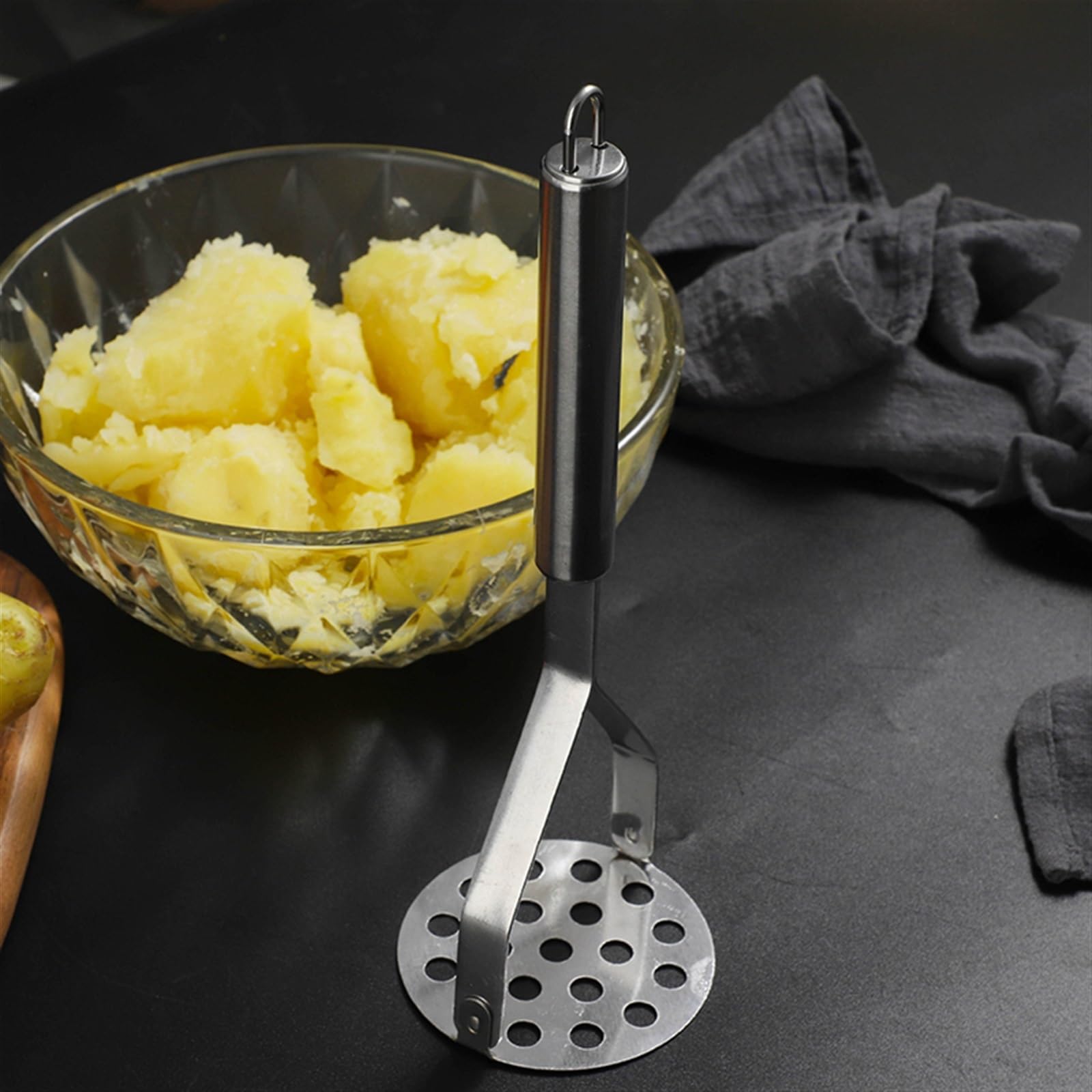 BIVOO Edelstahl Kartoffelstampfer Manuelle Obst Gemüse Druck Schlamm Maschine Küche Kinder Lebensmittel Brecher Ergänzende Gadget (Color : Round Spoon)