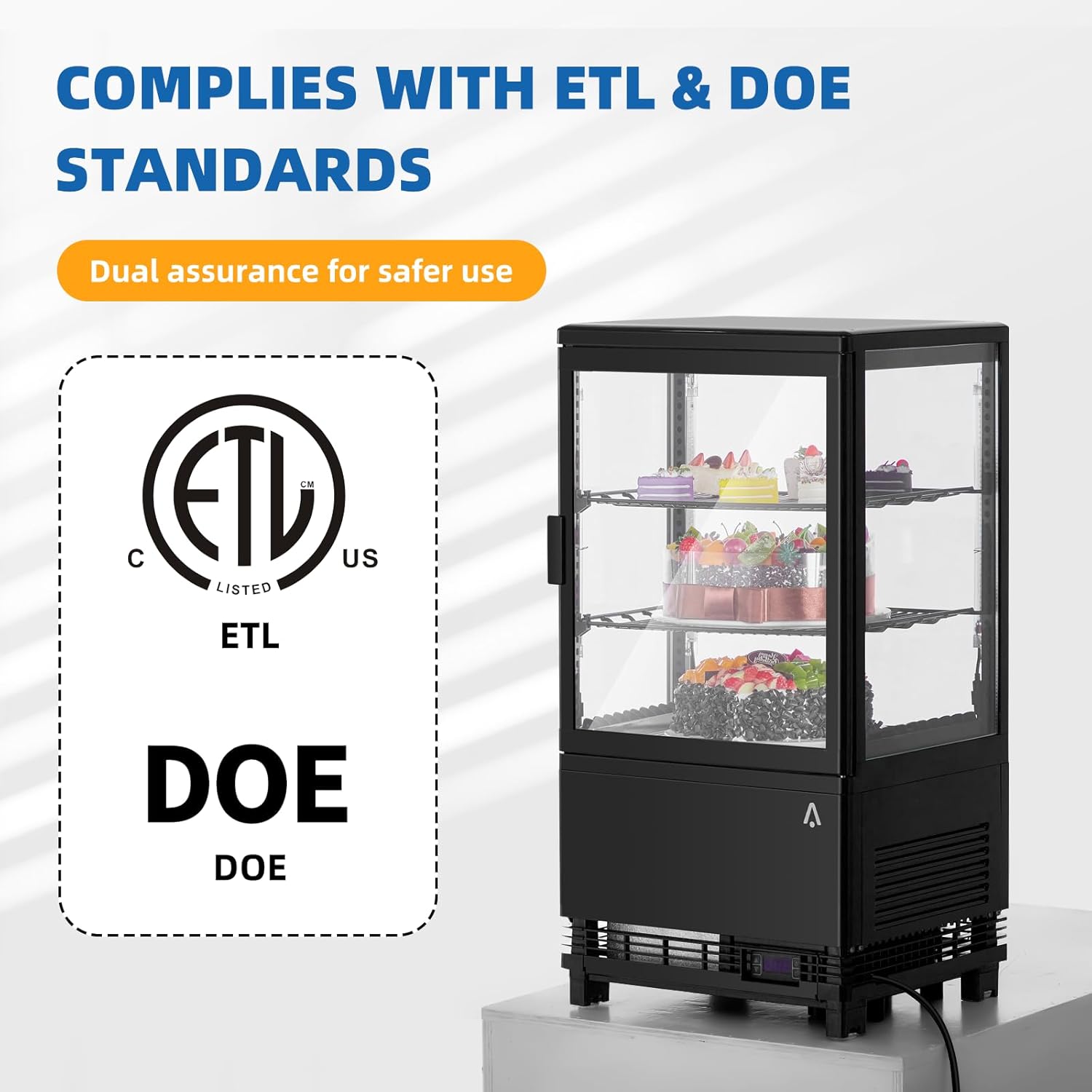 Refrigerated Display Case, 2.0Cu.Ft, Countertop Pastry Display Case Commercial Display Refrigerator with LED Lighting, Frost-Free Air-Cooling, Locked Door for Bakery