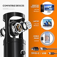 Vista 2 de Escudo de aislamiento de micrófono de grabación de estudio con filtro pop y soporte de trípode de metal, micrófono de estudio a PC, portátil, SWK3