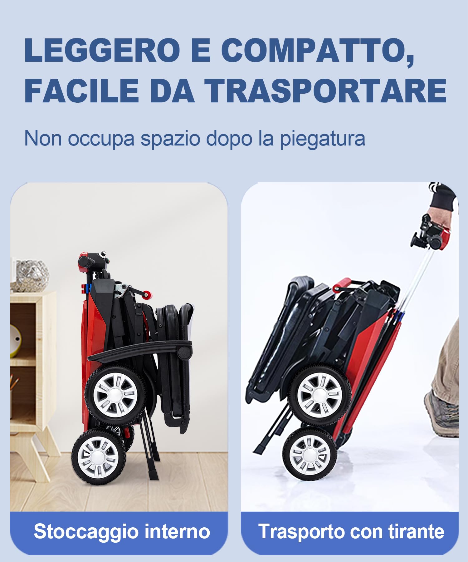 Z01 Scooter Disabili pieghevole a quattro ruote per anziani | Autonomia 20km | Nessun montaggio, pronto all’uso | Pneumatici antiforatura | Design anti-ribaltamento | Carico massimo150kg-Rosso